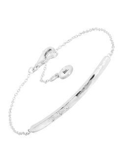 'Dotted Line' Curved Bar Bracelet with Crystal in Sterling Silver