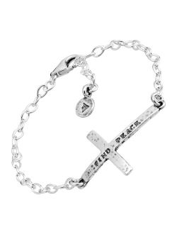 'Find Peace' Horizontal Cross Link Bracelet in Sterling Silver, 7.5"