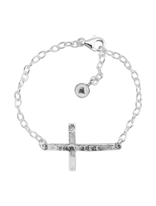 Silpada 'Find Peace' Horizontal Cross Link Bracelet in Sterling Silver, 7.5"