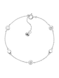 'Clarity' Serenity Chain Bracelet with Cubic Zirconia in Sterling Silver, 7"   1"