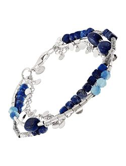 'Azurro' Aquamarine & Hematite Bead Bracelet in Sterling Silver, 7.5"