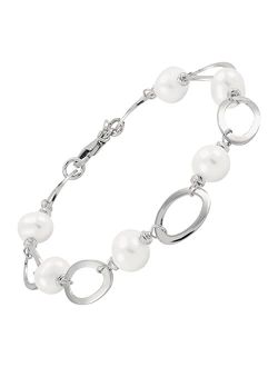 'Say It with Cultured Pearls' 8 mm Freshwater Cultured Pearl Link Bracelet in Sterling Silver, 7.5"