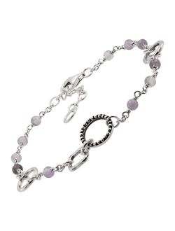 'a Certain Charm' Natural Amethyst Bead Bracelet in Sterling Silver, 8"