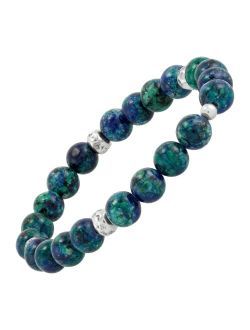 'Earthy' Sterling Silver Lapis and Malachite Bead Bracelet, 6.75"