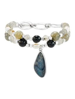 'Lumin' Sterling Silver Pearl, Onyx and Labradorite Bead Bracelet, 8"