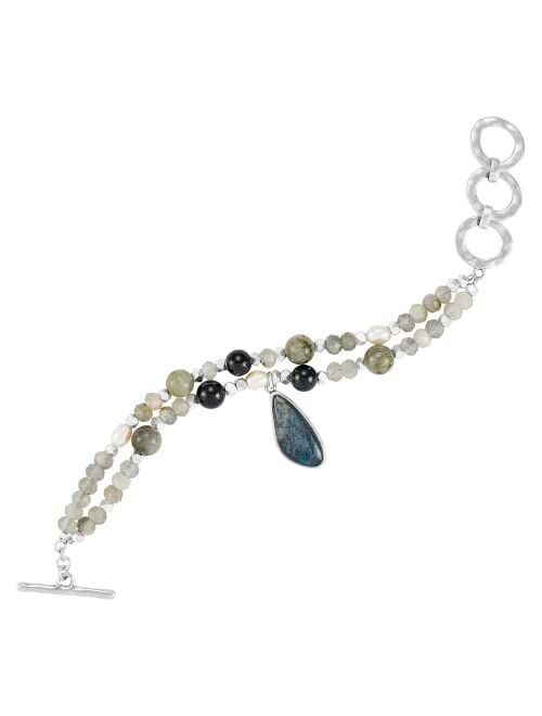 Silpada 'Lumin' Sterling Silver Pearl, Onyx and Labradorite Bead Bracelet, 8"