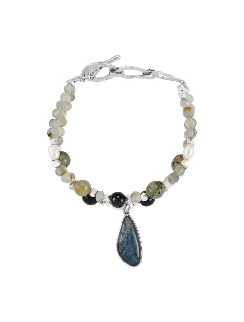 Silpada 'Lumin' Sterling Silver Pearl, Onyx and Labradorite Bead Bracelet, 8"