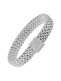 'Guardami' Cubic Zirconia Stretch Band Bracelet in Sterling Silver, 6.25"