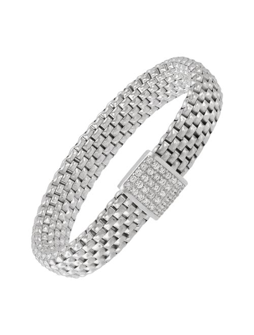 Silpada 'Guardami' Cubic Zirconia Stretch Band Bracelet in Sterling Silver, 6.25"