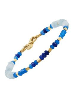 'Azure Treasure' Aquamarine, Agate and Jade Bead Bracelet in 14K Yellow Gold-Plated Sterling Silver, 7.5"