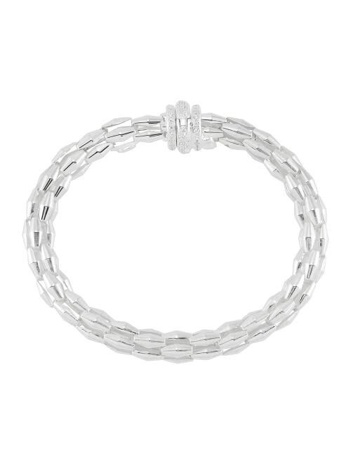 Silpada 'Impressive' Sterling Silver with Stainless Steel Cubic Zirconia Bangle Bracelet, 6.75"