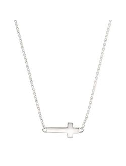 Simplex Horizontal Cross Pendant Necklace, Sterling Silver, White