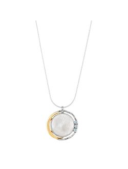 'over the Moon' Cubic Zirconia and Mother-of-Pearl Pendant Necklace in Silver with 14K Yellow Gold-Plating, 18"   2"