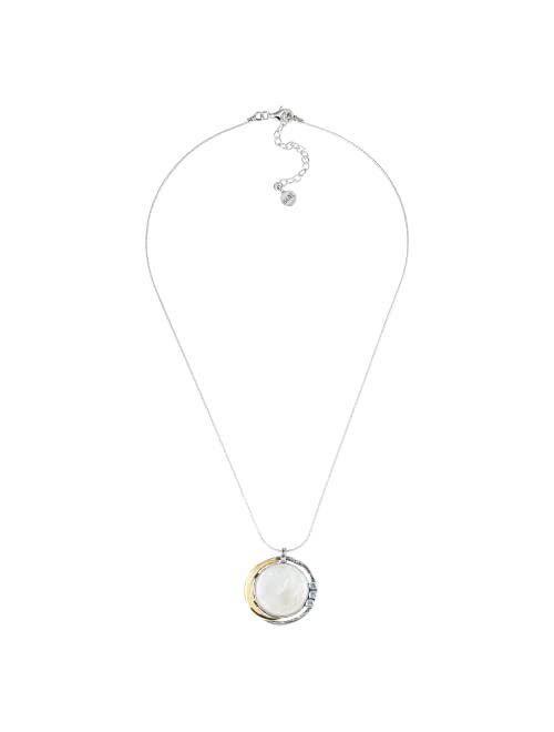 Silpada 'over the Moon' Cubic Zirconia and Mother-of-Pearl Pendant Necklace in Silver with 14K Yellow Gold-Plating, 18" + 2"
