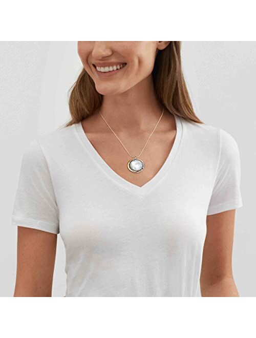 Silpada 'over the Moon' Cubic Zirconia and Mother-of-Pearl Pendant Necklace in Silver with 14K Yellow Gold-Plating, 18" + 2"
