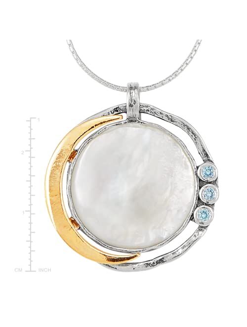 Silpada 'over the Moon' Cubic Zirconia and Mother-of-Pearl Pendant Necklace in Silver with 14K Yellow Gold-Plating, 18" + 2"