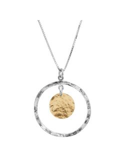 'Marbella' Two-Tone Disc Pendant in Sterling Silver with Gold-Plating, 18"   2"