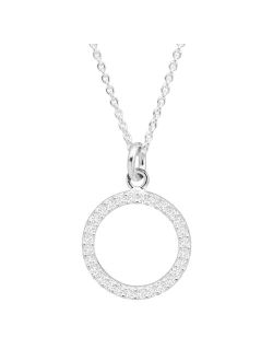 'Brillante' Cubic Zirconia Open Circle Pendant in Sterling Silver, 18"   2"