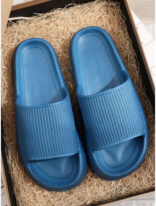 Quntailove Shoes Men Cut Out Single Band Slides Non-slip Quick Drying Soft Sole Bathroom Slippers