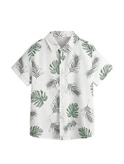 Boy's Short Sleeve Collar Button Down Graphic Print Hawaiian Shirt Top