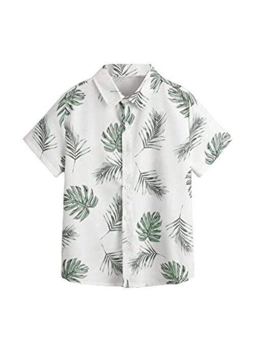 Verdusa Boy's Short Sleeve Collar Button Down Graphic Print Hawaiian Shirt Top