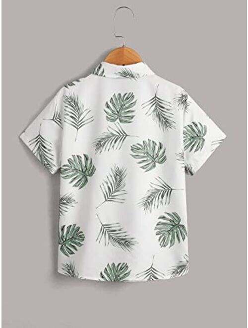 Verdusa Boy's Short Sleeve Collar Button Down Graphic Print Hawaiian Shirt Top