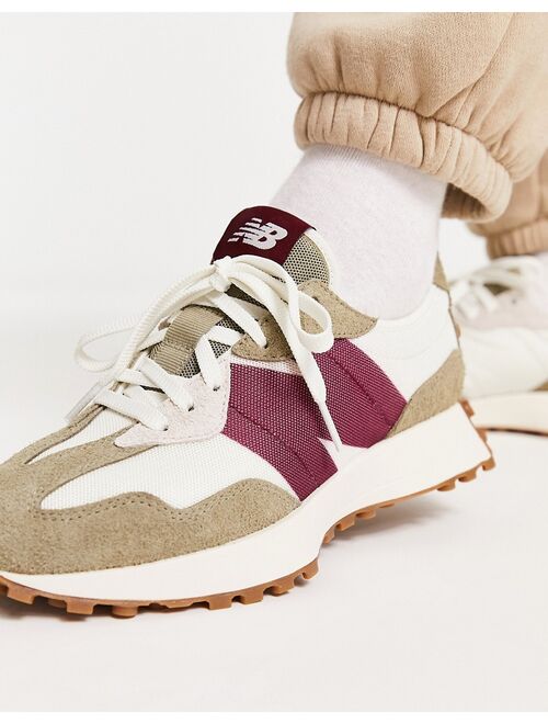 New Balance 327 sneakers in off white with burgundy detail - Exclusive to ASOS