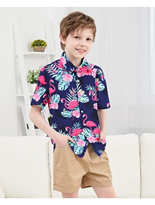 Haydendear Little & Big Boys Button Down Hawaiian Shirts Short Sleeve Tropical Aloha Dress Shirt Tops for Kids Toddlers 3-14T
