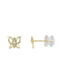 Charming Girl 14k Gold Cubic Zirconia Butterfly Stud Earrings