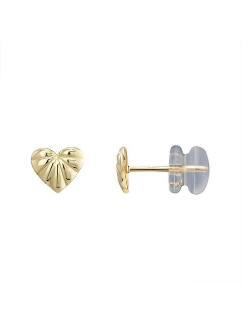 Charming Girl 14k Gold Fluted Heart Stud Earrings