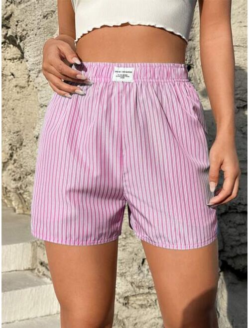 SHEIN EZwear Striped Print Patch Detail Shorts