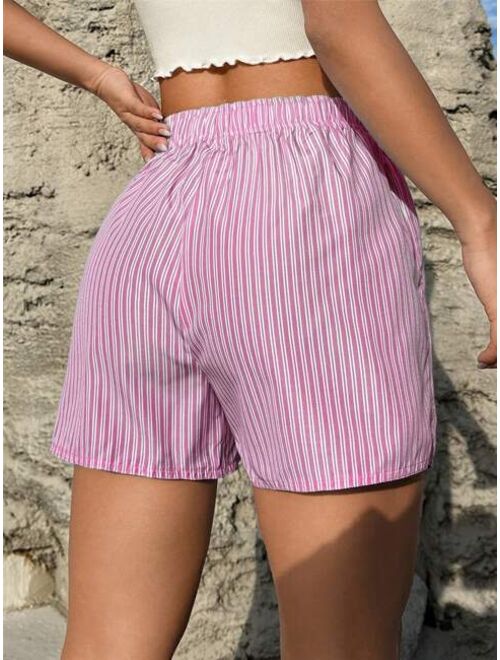 SHEIN EZwear Striped Print Patch Detail Shorts