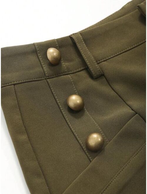 DAZY High Waist Button Detail Slant Pocket Shorts