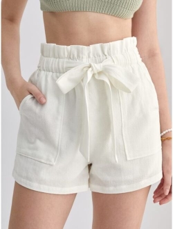 Frenchy Paperbag Waist Slant Pocket Belted Shorts