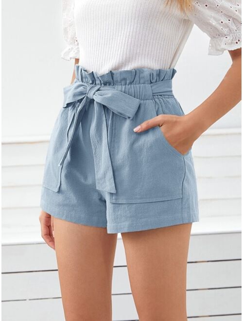 SHEIN Frenchy Paperbag Waist Slant Pocket Belted Shorts