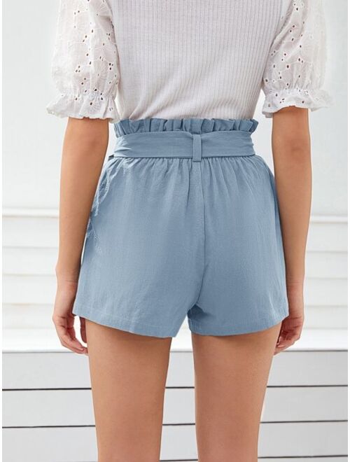 SHEIN Frenchy Paperbag Waist Slant Pocket Belted Shorts
