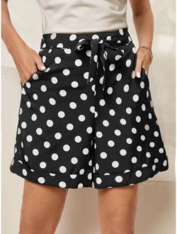 Polka Dot Print Belted Shorts
