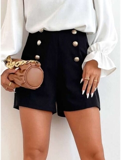 Frenchy High Waist Fake Button Shorts