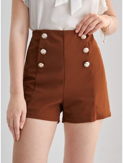 SHEIN Frenchy High Waist Fake Button Shorts