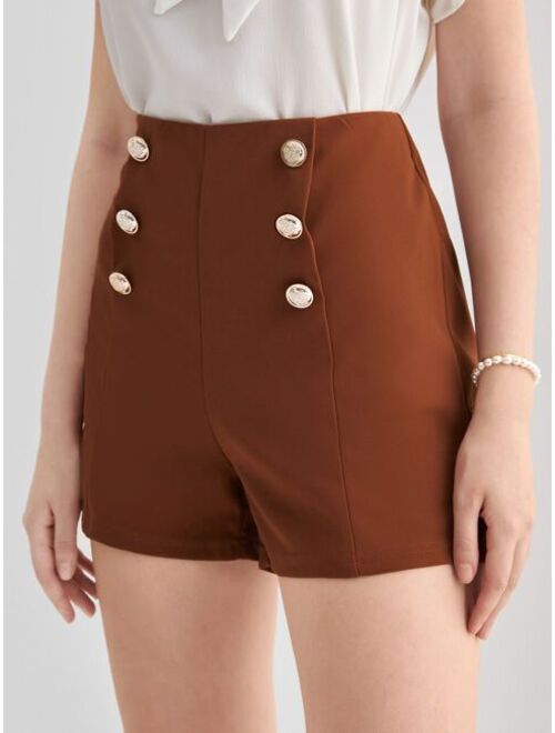 SHEIN Frenchy High Waist Fake Button Shorts