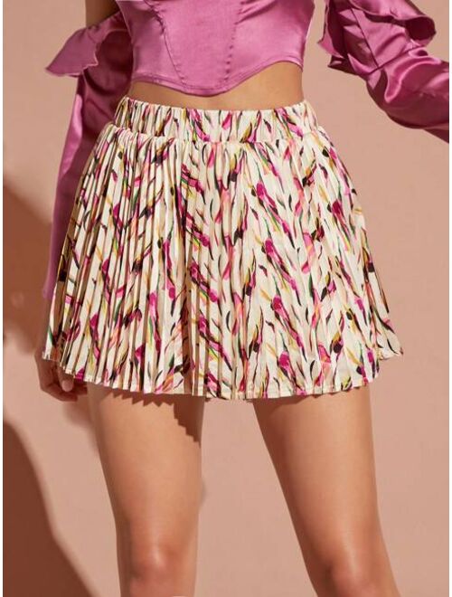 SHEIN BAE Allover Print Pleated Shorts