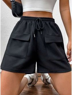EZwear Flap Pocket Drawstring Waist Cargo Shorts