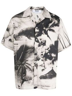 short-sleeve palm tree-print shirt