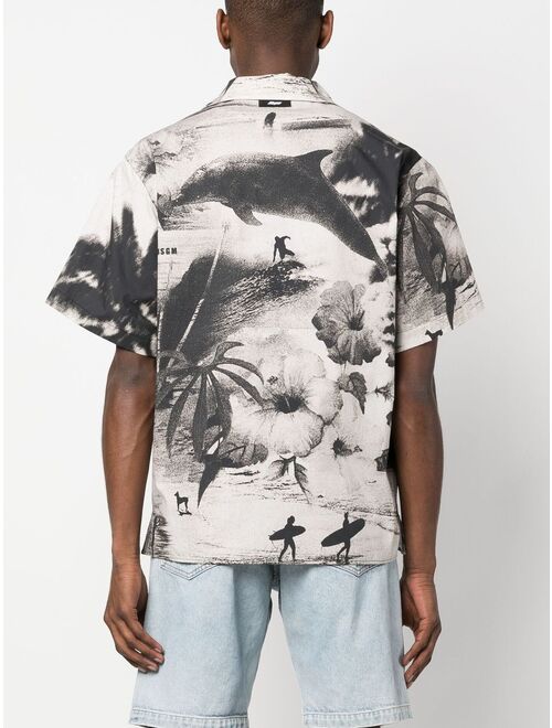 MSGM short-sleeve palm tree-print shirt
