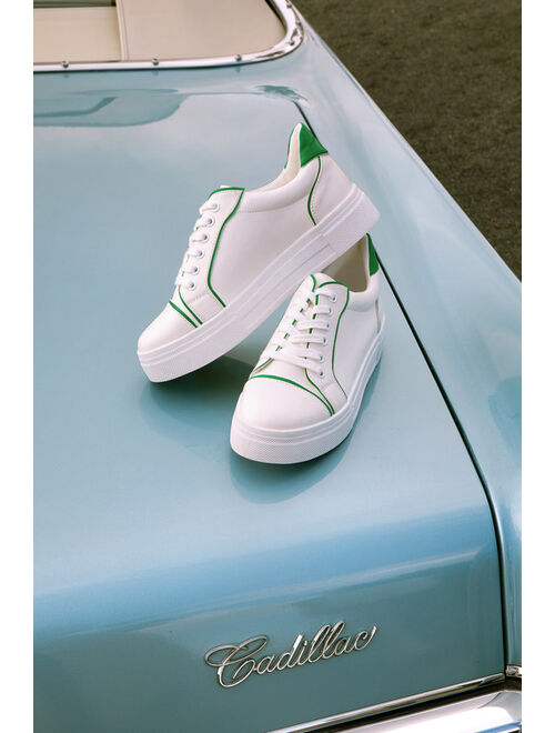 Lulus Pipping White and Green Platform Sneakers