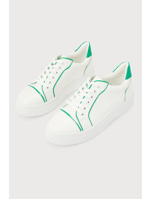 Lulus Pipping White and Green Platform Sneakers