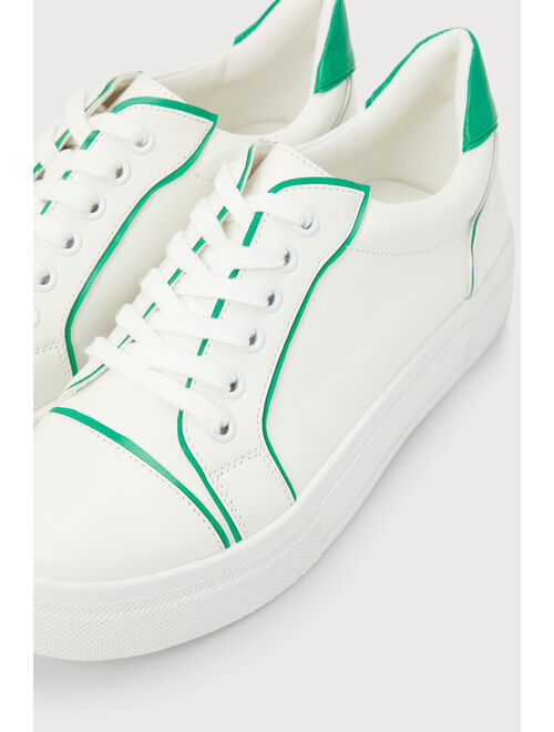 Lulus Pipping White and Green Platform Sneakers