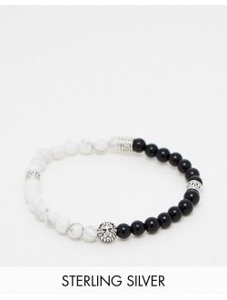 festival beaded bracelet in monochrome semi-precious stones and sterling silver lion head beads