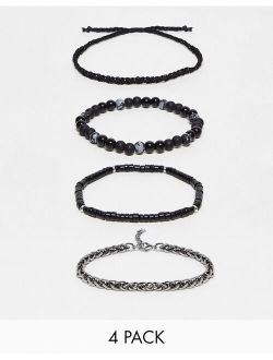 festival 4 pack bracelet set in chain bead and cord mix in black
