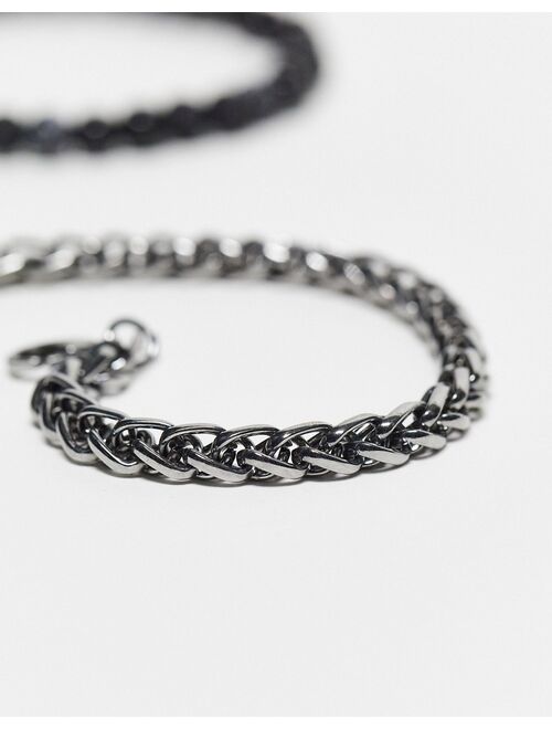ASOS DESIGN festival 4 pack bracelet set in chain bead and cord mix in black